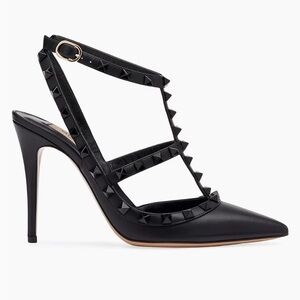 Valentino Garavani Noir The Rockstud Ankle Strap Leather Pump, Black Size 39.5
